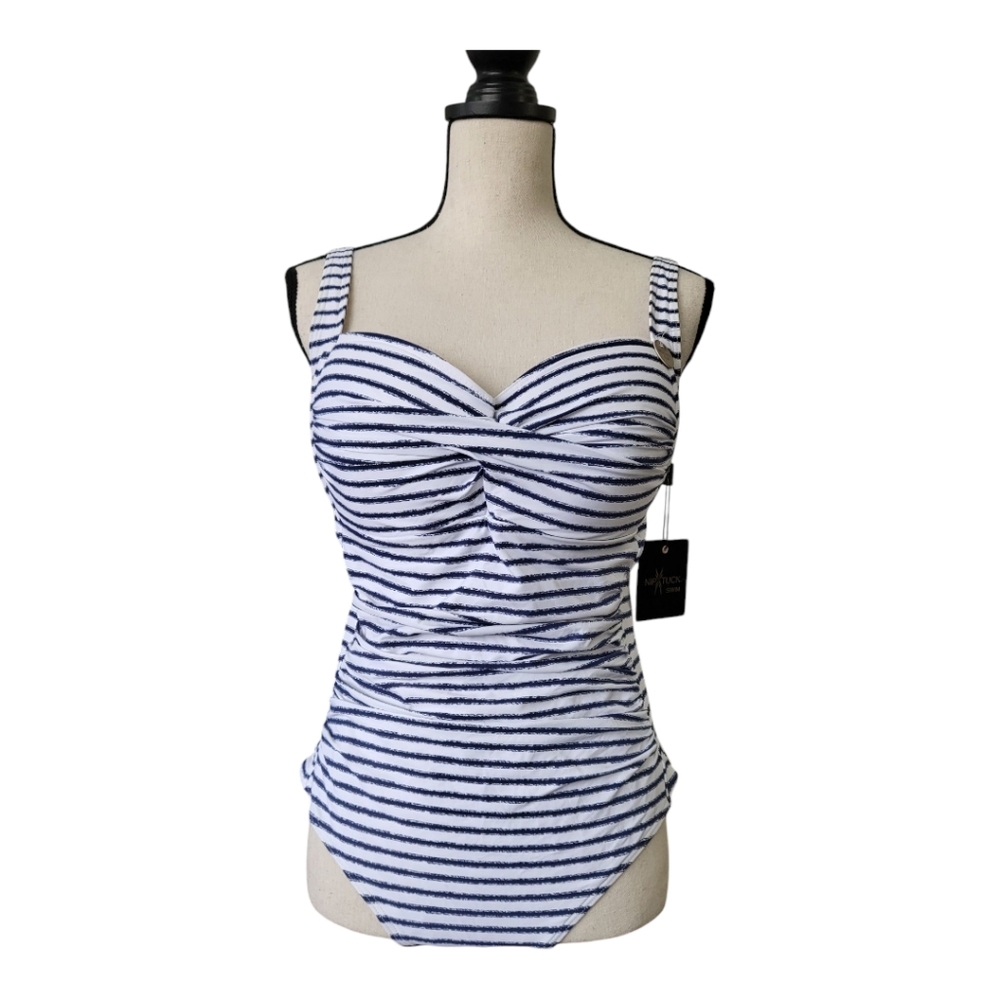 💕Niptuk one piece stripped swimsuit size 12‎ New